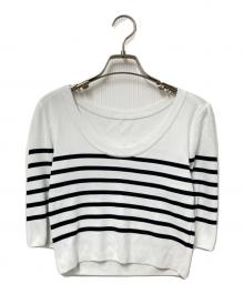 BORDERS at BALCONY（ボーダーズアットバルコニー）の古着「BORDER ROUND NECK MINI TOP」｜ホワイト×ブラック