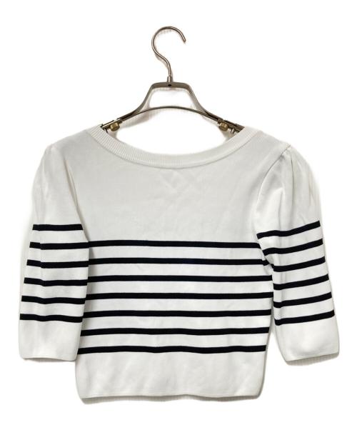 BORDERS at BALCONY（ボーダーズアットバルコニー）BORDERS at BALCONY (ボーダーズアットバルコニー) BORDER ROUND NECK MINI TOP ホワイト×ブラック サイズ:36の古着・服飾アイテム