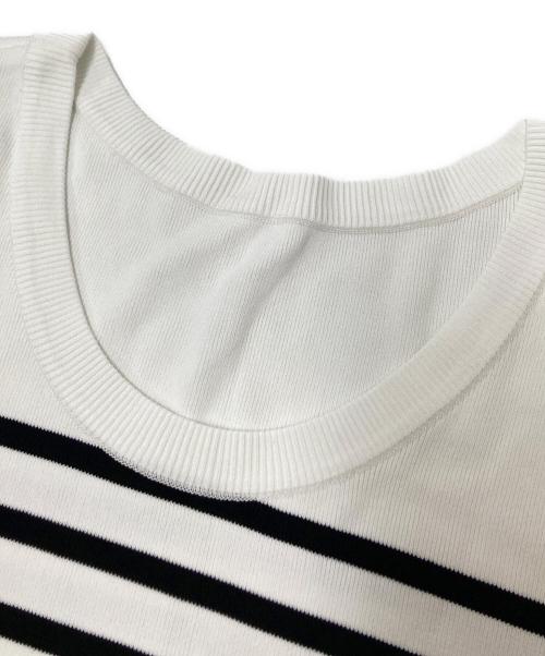 BORDERS at BALCONY（ボーダーズアットバルコニー）BORDERS at BALCONY (ボーダーズアットバルコニー) BORDER ROUND NECK MINI TOP ホワイト×ブラック サイズ:36の古着・服飾アイテム