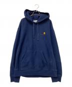 CarHarttカーハート）の古着「HOODED AMERICAN SCRIPT SWEAT」｜ネイビー