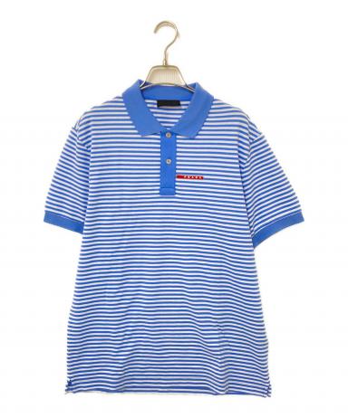 中古・古着通販】PRADA (プラダ) ボーダーポロシャツ ブルー サイズ:L