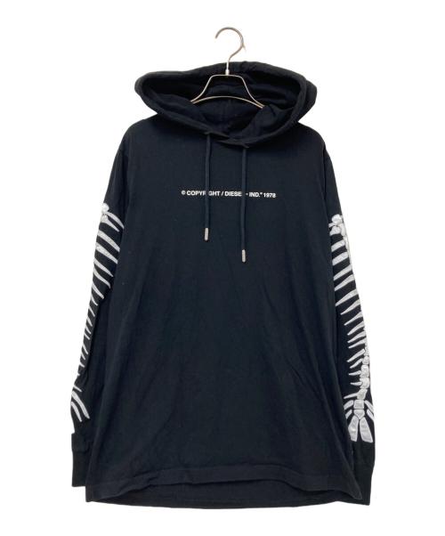 DIESEL（ディーゼル）DIESEL (ディーゼル) プリント刺繍パーカー ブラック サイズ:Mの古着・服飾アイテム