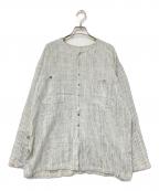 USAATOウサト）の古着「ノーカラ-ストライプシャツ」｜ホワイト×ネイビー