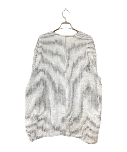 USAATO（ウサト）USAATO (ウサト) ノーカラ-ストライプシャツ ホワイト×ネイビー サイズ:下記参照の古着・服飾アイテム