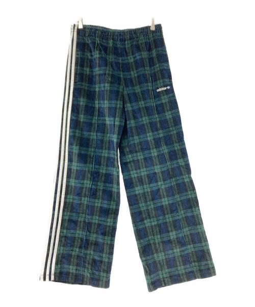 adidas（アディダス）adidas (アディダス) コーデュロイ タータン ワイドレッグパンツ グリーン×ホワイト サイズ:XLの古着・服飾アイテム