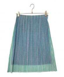 PLEATS PLEASE（プリーツプリーズ）の古着「プリーツスカート」｜グリーン×ホワイト