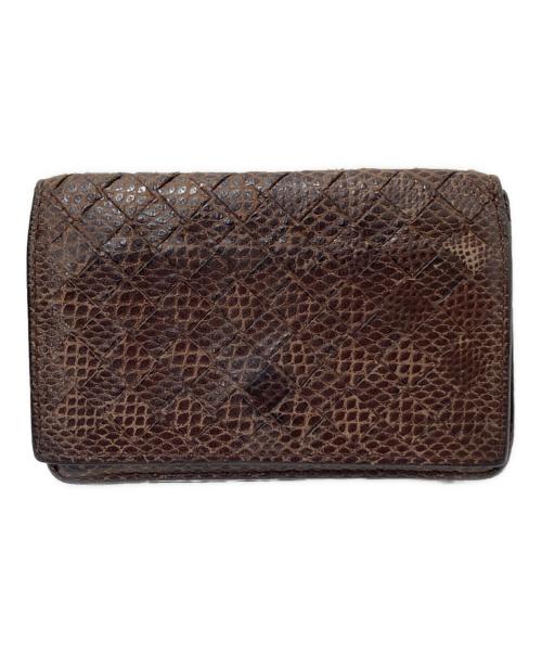 BOTTEGA VENETA（ボッテガベネタ）BOTTEGA VENETA (ボッテガベネタ) パイソン柄イントレチャートカードケース ブラウン サイズ:下記参照の古着・服飾アイテム
