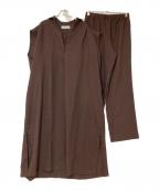 quarancielカランシエル）の古着「リネン ライク スキッパー シャツ ワンピース＆パンツ セットアップ」｜ブラウン