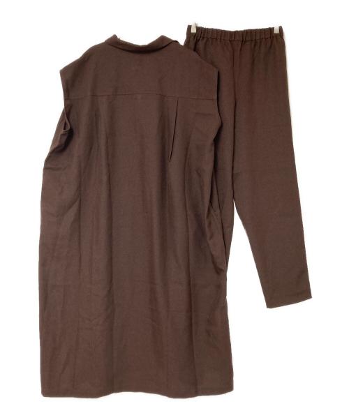 quaranciel（カランシエル）quaranciel (カランシエル) リネン ライク スキッパー シャツ ワンピース＆パンツ セットアップ ブラウン サイズ:Fの古着・服飾アイテム