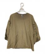 Mila Owenミラオーウェン）の古着「クルーネックボリュームスリーブブラウス」｜ベージュ×ブラック