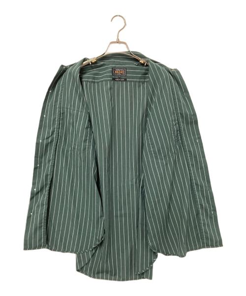 BEAMS PLUS（ビームスプラス）BEAMS PLUS (ビームスプラス) WORK Short Sleeve Stripe T/C グリーン サイズ:Lの古着・服飾アイテム