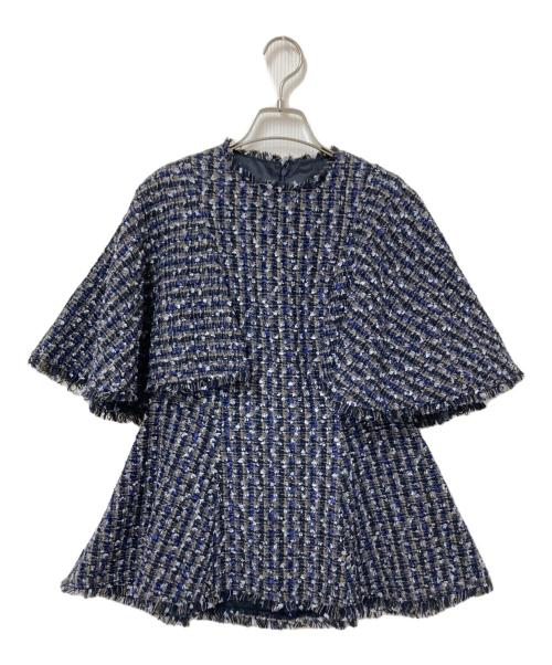 anuans（アニュアンス）anuans (アニュアンス) ケープデザインツイードペプラムブラウス ブラック サイズ:Fの古着・服飾アイテム