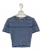 NKNITンニット）の古着「S/Sボーダーニット」｜ネイビー×ホワイト