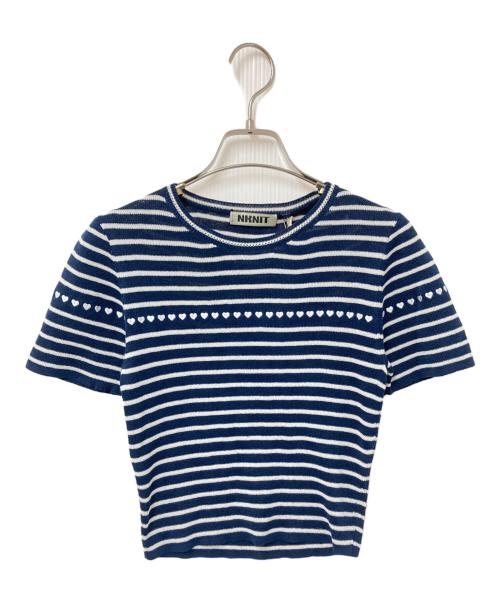 NKNIT（ンニット）NKNIT (ンニット) S/Sボーダーニット ネイビー×ホワイトの古着・服飾アイテム