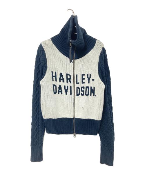 HARLEY-DAVIDSON（ハーレーダビッドソン）HARLEY-DAVIDSON (ハーレーダビッドソン) アルティザン ジップ フロント モーターサイクル セーター ブラック×ホワイト サイズ:Sの古着・服飾アイテム