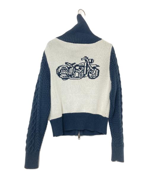 HARLEY-DAVIDSON（ハーレーダビッドソン）HARLEY-DAVIDSON (ハーレーダビッドソン) アルティザン ジップ フロント モーターサイクル セーター ブラック×ホワイト サイズ:Sの古着・服飾アイテム