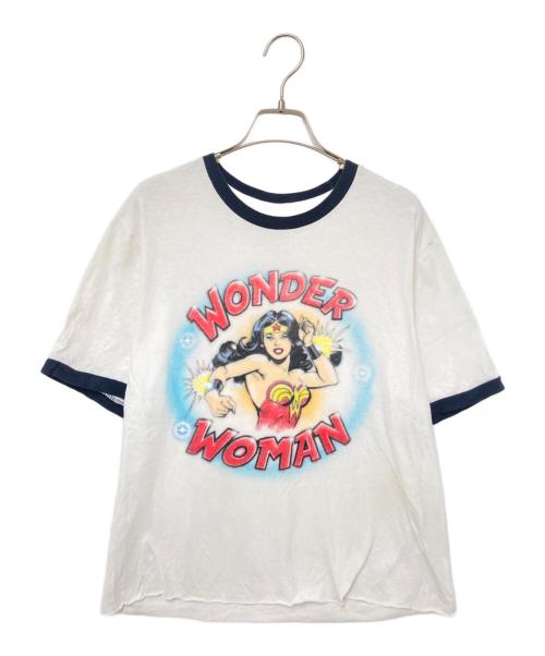 WONDER WOMAN（ワンダー ウーマン）WONDER WOMAN (ワンダー ウーマン) リンガープリントTシャツ ホワイト×ブラック サイズ:Lの古着・服飾アイテム