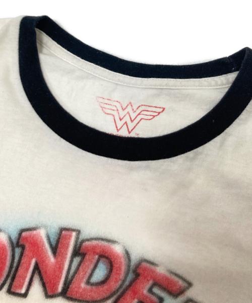 WONDER WOMAN（ワンダー ウーマン）WONDER WOMAN (ワンダー ウーマン) リンガープリントTシャツ ホワイト×ブラック サイズ:Lの古着・服飾アイテム