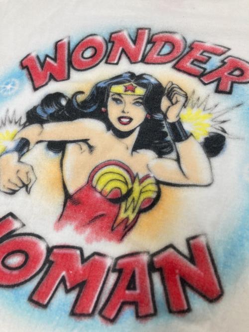WONDER WOMAN（ワンダー ウーマン）WONDER WOMAN (ワンダー ウーマン) リンガープリントTシャツ ホワイト×ブラック サイズ:Lの古着・服飾アイテム
