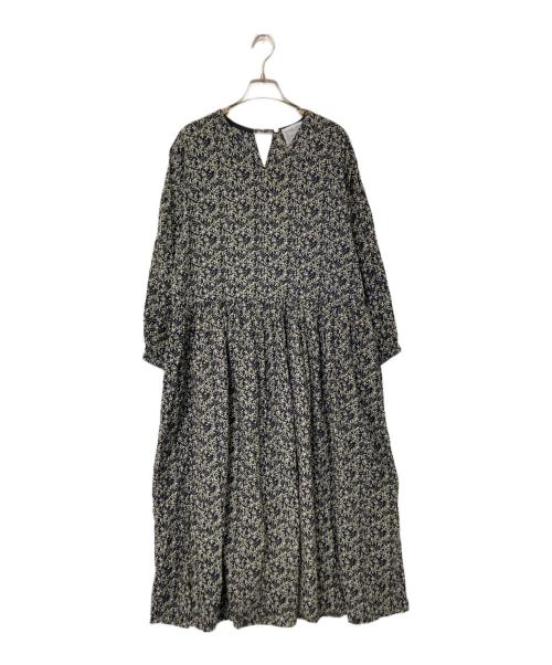 BEARDSLEY（ビアズリー）BEARDSLEY (ビアズリー) プリントギャザーワンピ ブラック×ベージュ サイズ:Fの古着・服飾アイテム