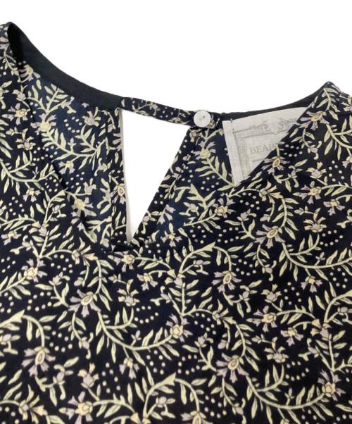 BEARDSLEY（ビアズリー）BEARDSLEY (ビアズリー) プリントギャザーワンピ ブラック×ベージュ サイズ:Fの古着・服飾アイテム