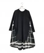 BEARDSLEYビアズリー）の古着「後ろタフタビッグチェックチュニックワンピース」｜ブラック