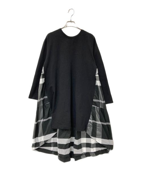 BEARDSLEY（ビアズリー）BEARDSLEY (ビアズリー) 後ろタフタビッグチェックチュニックワンピース ブラック サイズ:Fの古着・服飾アイテム