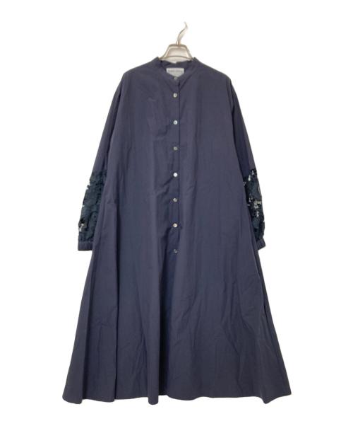 BEARDSLEY（ビアズリー）BEARDSLEY (ビアズリー) 袖レースシャツワンピース ネイビーの古着・服飾アイテム