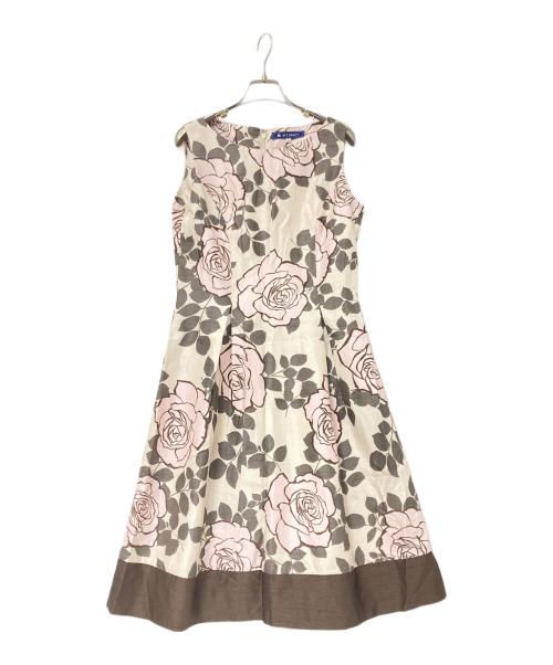 M'S GRACY（エムズグレイシー）M'S GRACY (エムズグレイシー) ノースリーブワンピース ベージュ×ピンク サイズ:40の古着・服飾アイテム