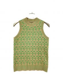 CABAN（キャバン）の古着「コットンポリエステル コスタリカンジャカードアメリカンスリーブプルオーバー」｜ベージュ×グリーン