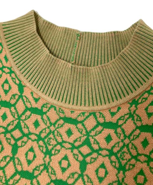 CABAN（キャバン）CABAN (キャバン) コットンポリエステル コスタリカンジャカードアメリカンスリーブプルオーバー ベージュ×グリーン サイズ:Fの古着・服飾アイテム