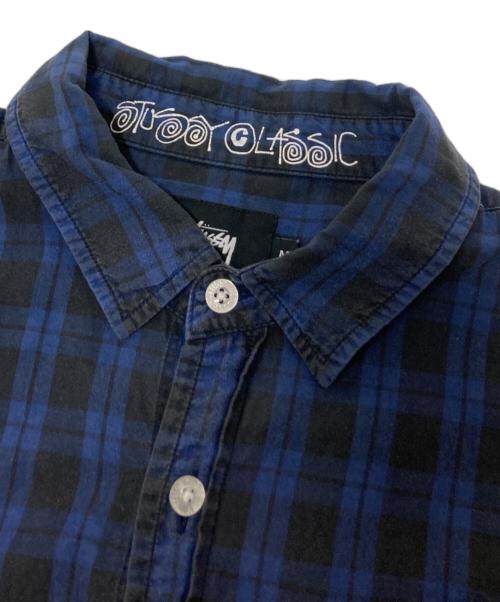 stussy（ステューシー）stussy (ステューシー) チェックシャツ ブルー×ブラック サイズ:Mの古着・服飾アイテム