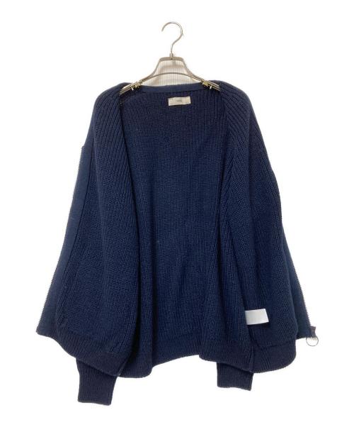UNFIL（アンフィル）UNFIL (アンフィル) シルクブレンドジップカーディガン ネイビー サイズ:4の古着・服飾アイテム