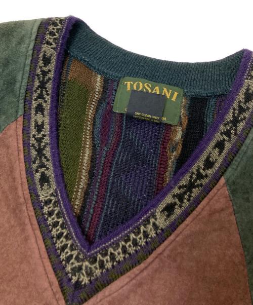 TOSANI（トサニ）TOSANI (トサニ) スウェード切替Vネック3Dニット マルチカラー サイズ:Lの古着・服飾アイテム