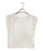 TOMORROW LANDトゥモローランド）の古着「レースコンビプリーツクルーネックブラウス」｜ホワイト