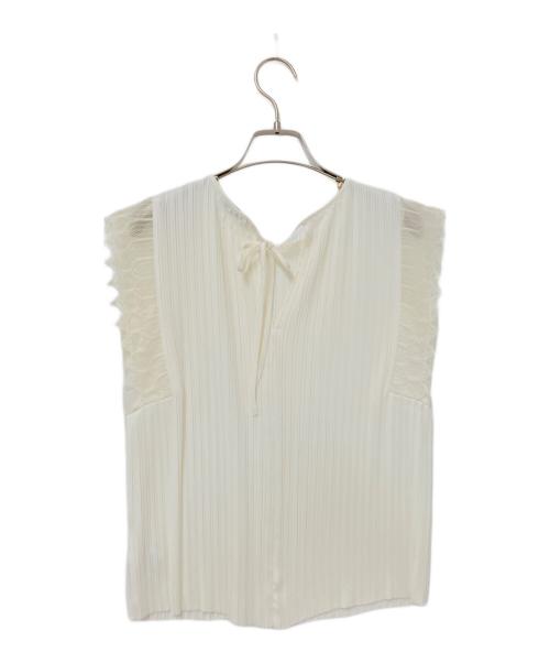 TOMORROW LAND（トゥモローランド）TOMORROW LAND (トゥモローランド) レースコンビプリーツクルーネックブラウス ホワイト サイズ:36の古着・服飾アイテム