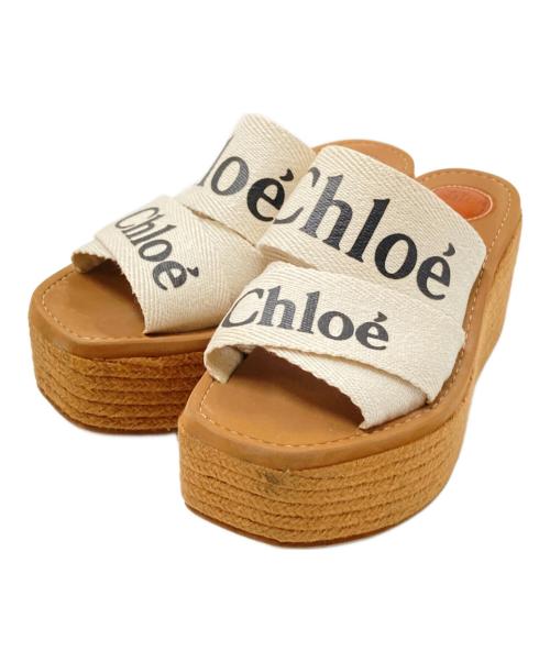 Chloe（クロエ）Chloe (クロエ) WOODYウェッジエスパドリーユ アイボリー×ブラウン サイズ:37の古着・服飾アイテム