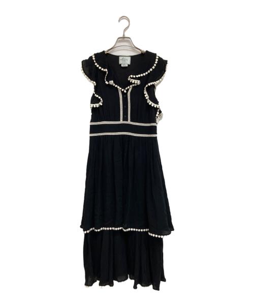 Kate Spade（ケイトスペード）Kate Spade (ケイトスペード) フリルノースリーブワンピース ブラック サイズ:4の古着・服飾アイテム