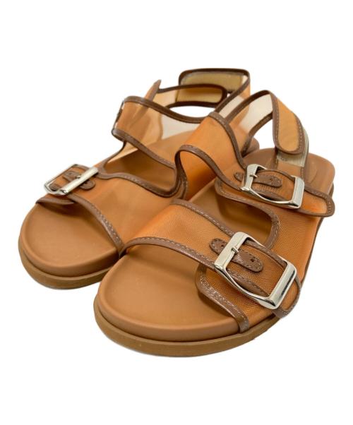 FABIO RUSCONI（ファビオルスコーニ）FABIO RUSCONI (ファビオルスコーニ) チュールダブルベルトサンダル ブラウン サイズ:37の古着・服飾アイテム