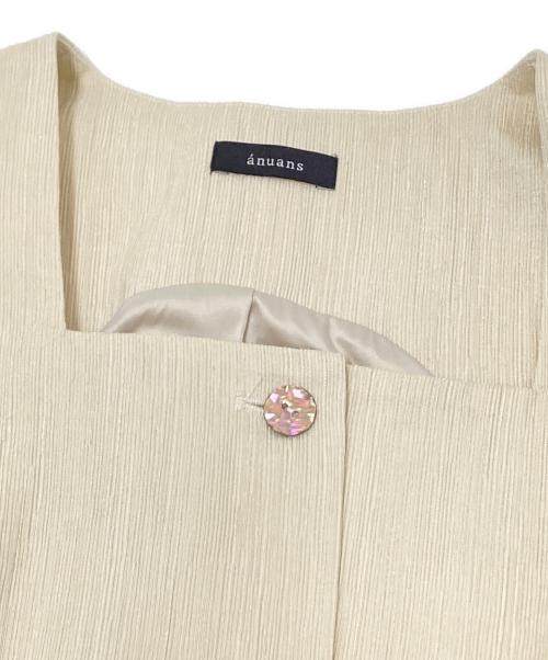 anuans（アニュアンス）anuans (アニュアンス) バンピーストライプジャガードぺプラムブラウス ホワイト サイズ:Fの古着・服飾アイテム