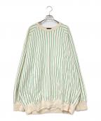 COTTON PANコットンパン）の古着「ストライプスウェット」｜ベージュ×グリーン