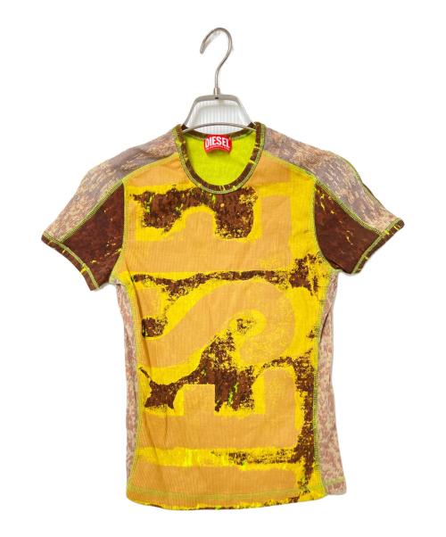 DIESEL（ディーゼル）DIESEL (ディーゼル) 総柄プリントカットソー ブラウン×イエロー サイズ:Sの古着・服飾アイテム