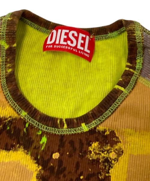 DIESEL（ディーゼル）DIESEL (ディーゼル) 総柄プリントカットソー ブラウン×イエロー サイズ:Sの古着・服飾アイテム