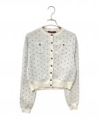 CABANキャバン）の古着「コットンカシミヤ ドットジャカードクルーネックカーディガン」｜ホワイト×ブラック