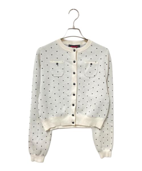 CABAN（キャバン）CABAN (キャバン) コットンカシミヤ ドットジャカードクルーネックカーディガン ホワイト×ブラック サイズ:Fの古着・服飾アイテム