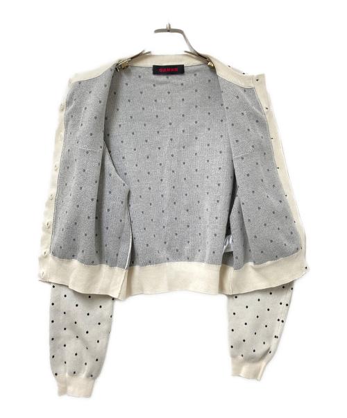 CABAN（キャバン）CABAN (キャバン) コットンカシミヤ ドットジャカードクルーネックカーディガン ホワイト×ブラック サイズ:Fの古着・服飾アイテム