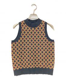 CABAN（キャバン）の古着「クロスタイルジャカード アメリカンスリーブプルオーバー」｜ブラック×イエロー