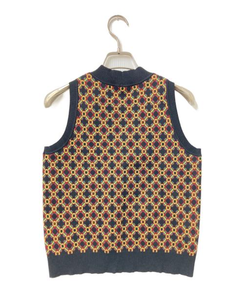 CABAN（キャバン）CABAN (キャバン) クロスタイルジャカード アメリカンスリーブプルオーバー ブラック×イエロー サイズ:Fの古着・服飾アイテム