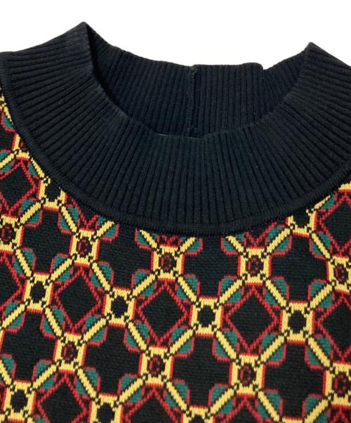 CABAN（キャバン）CABAN (キャバン) クロスタイルジャカード アメリカンスリーブプルオーバー ブラック×イエロー サイズ:Fの古着・服飾アイテム