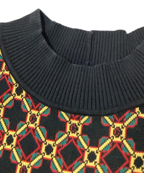 CABAN（キャバン）CABAN (キャバン) クロスタイルジャカード アメリカンスリーブプルオーバー ブラック×イエロー サイズ:Fの古着・服飾アイテム